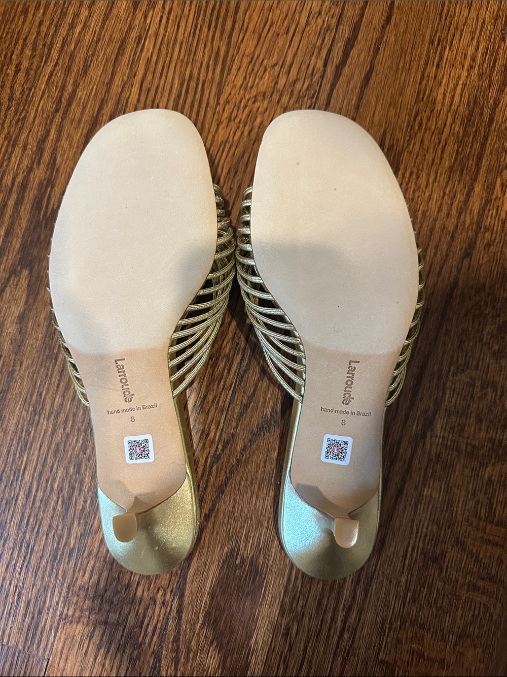 Larroude Metallic Gold Knot Strap Mule Heels - Picture 2 of 2